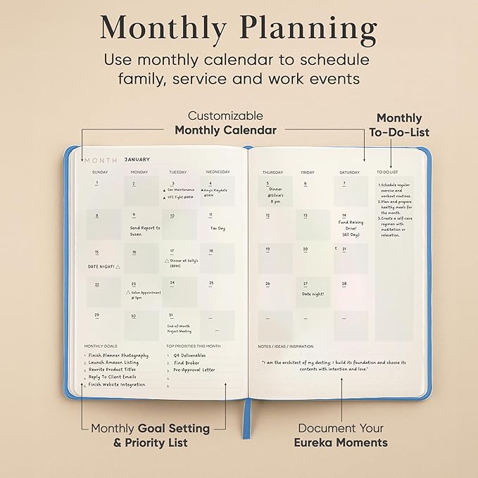 2026 Planner, Daily Journal & Gratitude Journal All-In-One with To Do List, Self Care Prompts & Habit Tracker - 5.8 x 8.3 - Blue