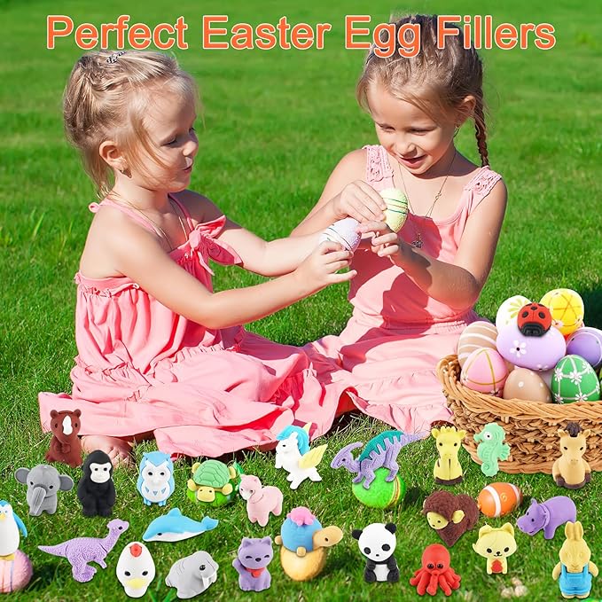 URSKYTOUS 80Pcs Animal Erasers Kids Desk Pets Pencil Erasers 3D Puzzle Eraser Bulk Fun Cute Mini Animal Eraser Toys for Classroom Rewards, Game Prizes, Treasure Box, Easter Egg Fillers