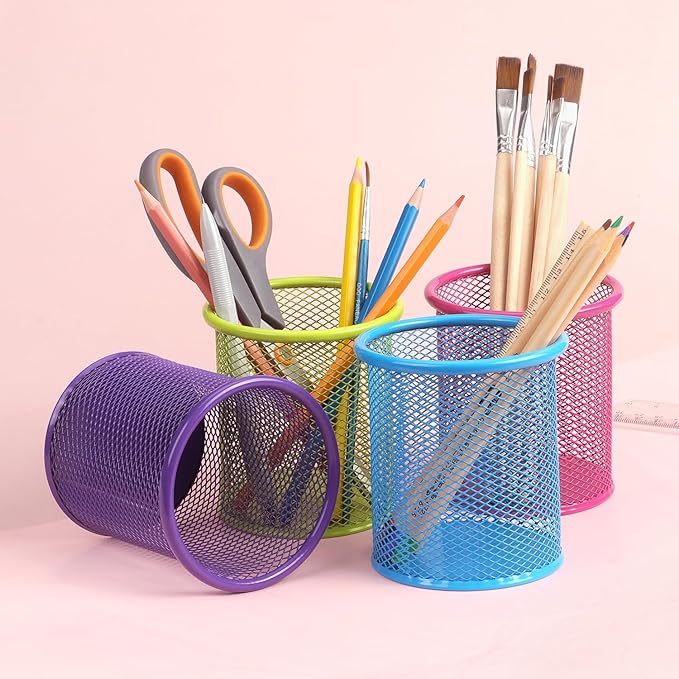 Tamaki Pen Holder Cup for Desk, Desk Organizer Wire Mesh Pencil Cup Holder for Desk Office Pen Organizer (Purple)