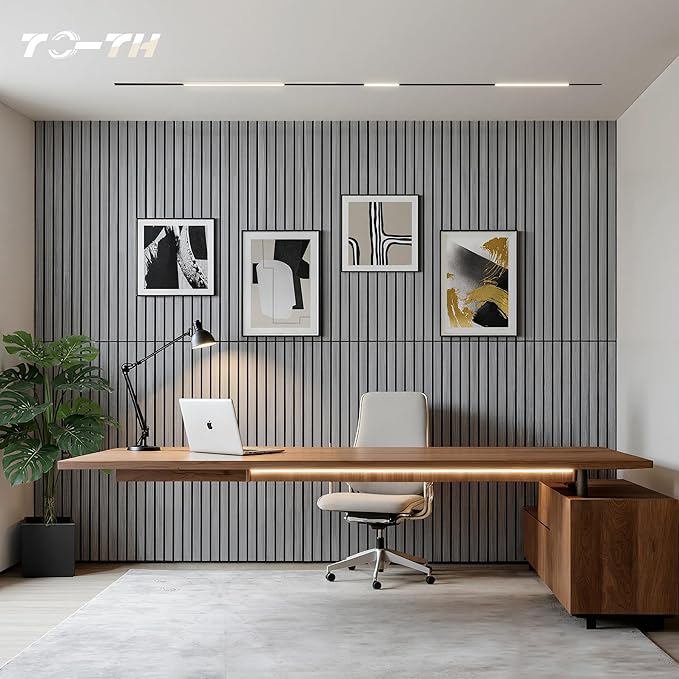 TO-TH Wood-Look Acoustic Wall Panels, 10 Pack 47.2” x 23.6” Sound Panels, Decorative Wood Panels for Wall Sound Dampening Panels for Home, Office, Basement, Gray Oak with Mitered Edges