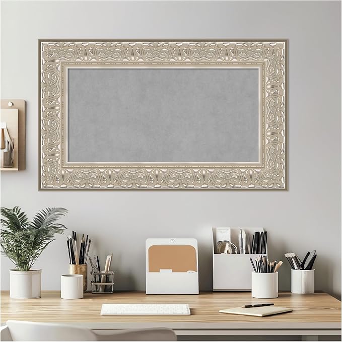 Amanti Art Silver Framed Magnetic Board 19x31 Small Vision Board for use with Magnets, 100% Metal Sheet to Display Items as Office Decor or for Home Organization in mudroom, Kitchen or Kids Room