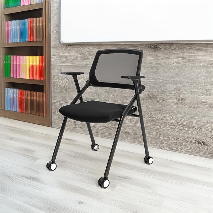 VACYOVKE Home Office Chair Set of 4 Adjustable Armrest Ergonomic Mid-Back Breathable Mesh Foldable Conference Reception Chairs for School Waiting Room Small Space