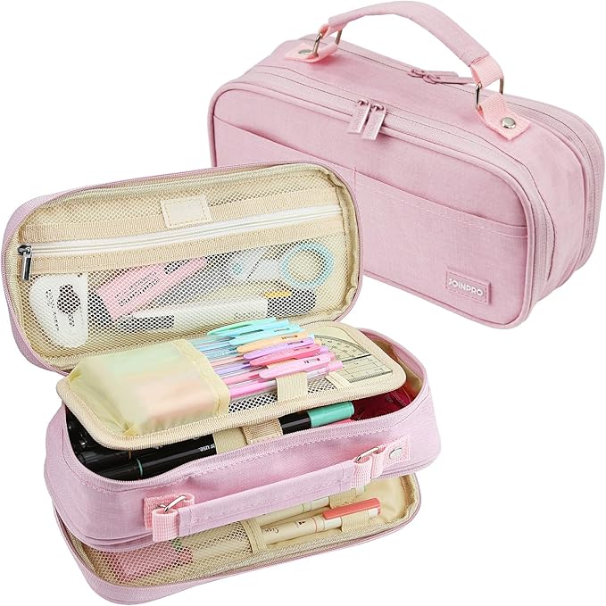 JOINPRO Pencil Case, Large Capacity Pencil Case Organizer; Double Zipper Storage Bag; Big Pencil Pouch for College School Office Teen Girl Boy Men Women Adult