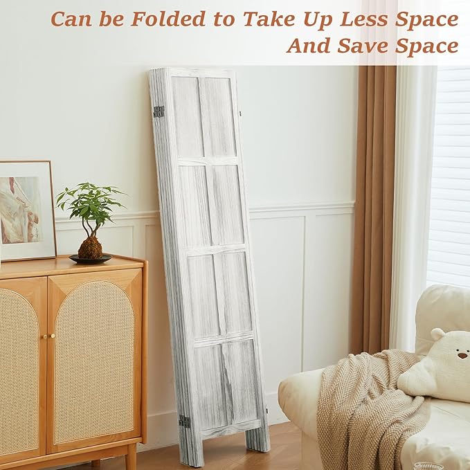 Leesinwing Wood Room Divider 6 Panel Folding Privacy Screen, Classic 5.6Ft Indoor Wooden Partition, Portable Partition Wall Divider for Room Separation, Home, Office, Bedroom, Restaurant (White)