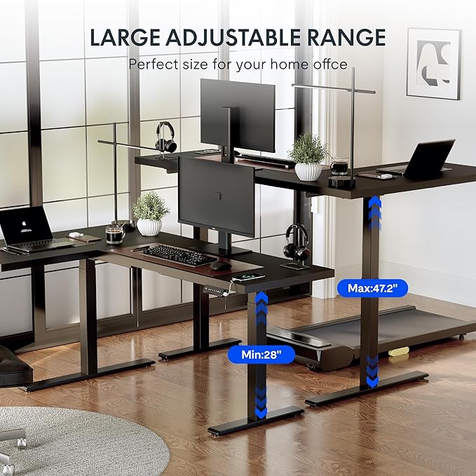 FLEXISPOT 63 inch L-Shaped Standing Desk, Electric Height Adjustable Desk, Sit Stand Large Corner Desk, Memory Preset Controller, Modern Design, Black Frame + Mahogany Top