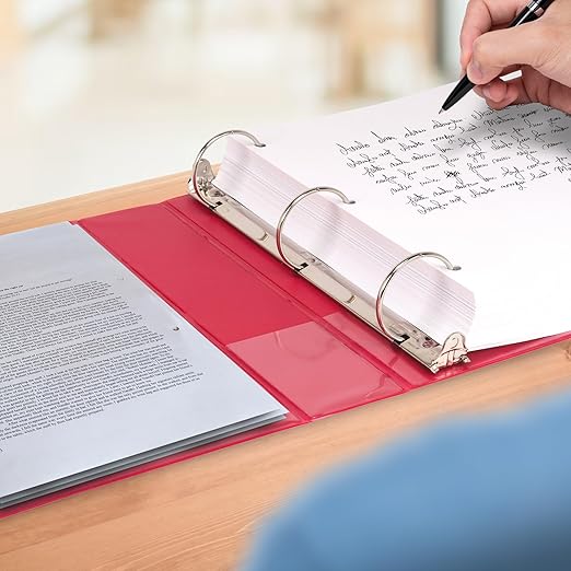 Samsill 2 Inch 3 Ring Binders, Made in USA, Economy Round Ring, Clear View Cover, 425 Sheet Capacity - for School, Home, Office - Red, 4 Pack