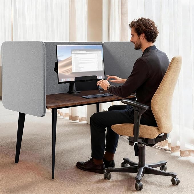 KERRAM Desk Privacy Panel 24 x 24 Inch, Sound Absorbing & Proof Desk Divider for Office, Clamp-on/Screw-on Acoustic Desk Back Panel Partition, Gray