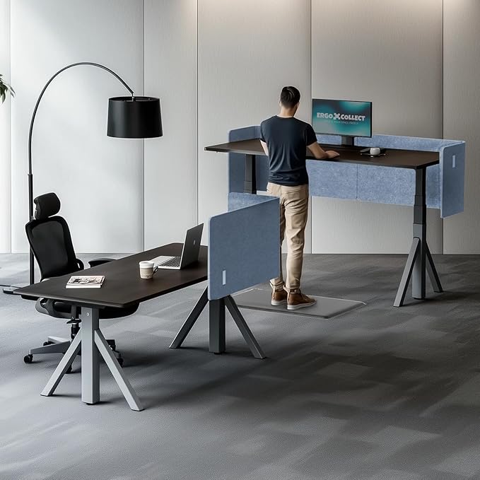 ERGO COLLECT Desk Privacy Panel,2PCS L-Shaped Clamp-On Office Desk Divider,2-in-1 Adjustable Acoustic Desktop Partition Or Under Desk Modesty Screen,for Office,Home,Felt(Blue, 47.2" x 17.7")