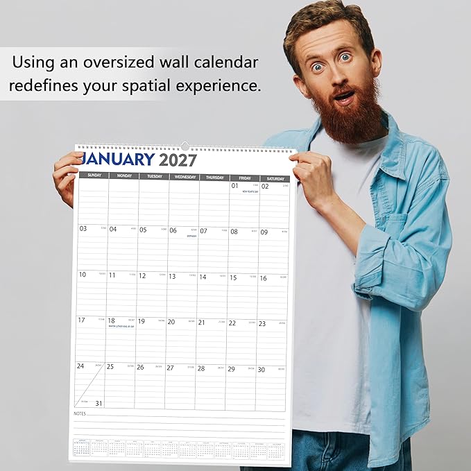 GuassLee Large Wall Calendar 2026-2027, 22"x15" Vertical Wall Calendar 2026, Jan. 2026 to Jun. 2027, 18-Month Paper Hanging Planner Wall with Julian Date for Office Home Planning & Organizing