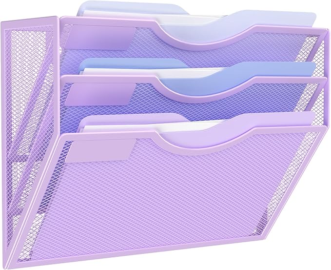 Kuntine.B Wall File Organizer Office Hanging Magazine Holder Wall File Organizer for Office Home (Purple, 3 Tier)