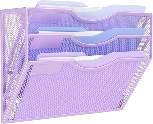 Kuntine.B Wall File Organizer Office Hanging Magazine Holder Wall File Organizer for Office Home (Purple, 3 Tier)