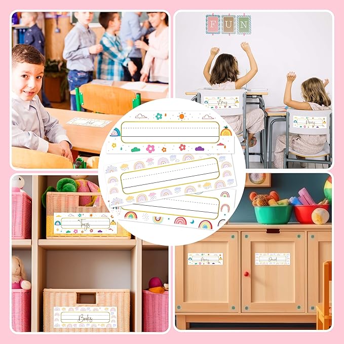 30 Name Tags for Classroom Cubbies, 3x9 in Boho Rainbow Name Plates for Desks, Classroom Must Haves for Teachers Elementary - A02