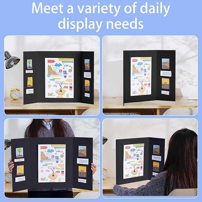 AKONEGE 6Pcs Medium Trifold Poster Board, 26" x 16" Black Corrugated Cardboard Tri Fold Poster Boards for School Projects, Presentations, Science Fair, Photo Display, Art Exhibition