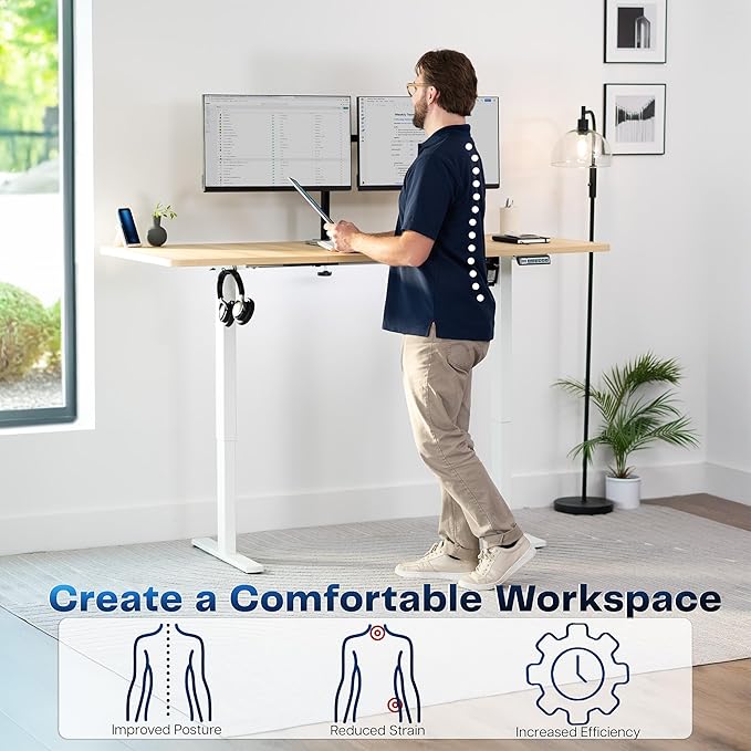 VIVO Electric 71 x 30 in Standing Desk, Memory Height Adjustment, 1B Series, Holds 220 lbs, Light Wood Top White Frame, DESK-KIT-1W7C