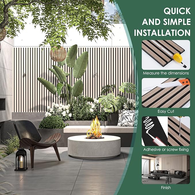 VallisCo 4-Piece Wood Slat Acoustic Panels for Stylish Interior Decor & Noise Reduction - 94.5" x 7.87" 3D Solid Wood Wall Panels for Ceiling and Wall, Covers 20.66 Sq Ft, Light Brown
