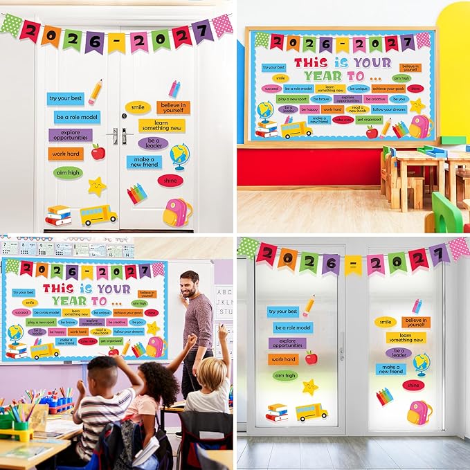 This is Your Year Set Bulletin Board Becorations Classroom Decoration Inspirational Welcome Back to School Colorful Bulletin Board Cutouts for School Office Classroom Home Chalkboard Wall Decor