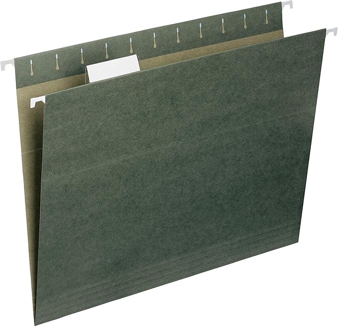 Smead Hanging File Folder, 1/5-Cut Adjustable Tab, Letter Size, Standard Green, Hanging Folders for Filing Cabinets, File Organizer Folder, 50 Count