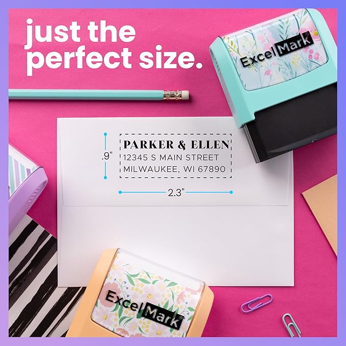 ExcelMark Address Stamp - Custom Return Address Stamp with Elegant Designs, Vibrant Colors & Patterns – Perfect for Mail, Invitations & Gifts (Black Mount, The Statement)