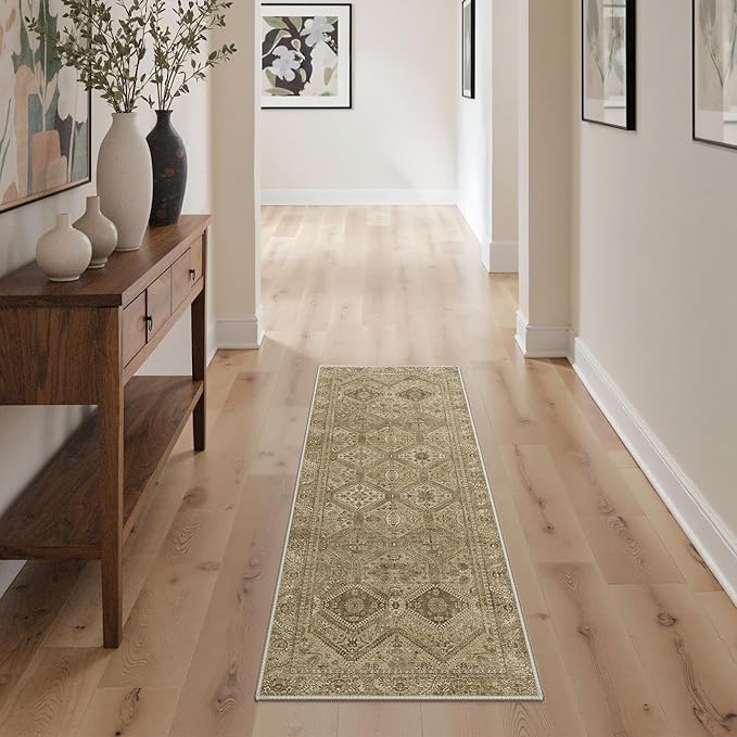 GENIMO Runner Rug 2x5 Non Slip Machine Washable Hallway Runner Rug, Low Pile Lightweight Rugs for Entryway, Hallway, Kitchen and Corridor, Tan Brown