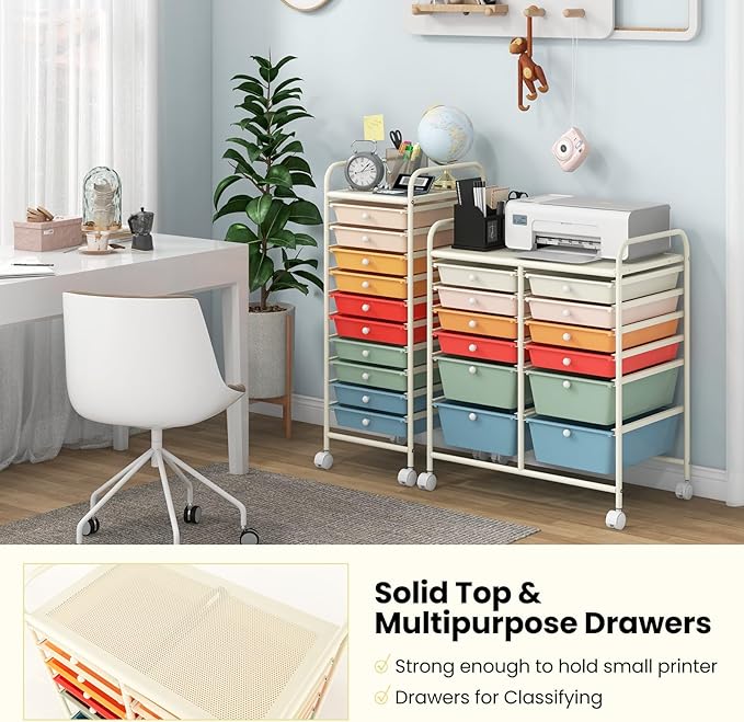 Giantex 12 Drawer Rolling Storage Cart Tools Scrapbook Paper Office School Organizer (Macaron)