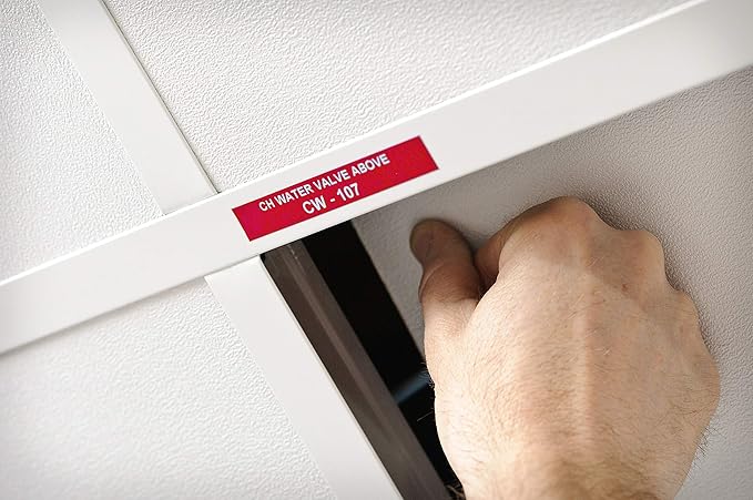 Brady Authentic (M21-375-595-RD) All-Weather Vinyl Label for Indoor/Outdoor ID, Lab and Equipment Labeling, White on Red- For M210, M210-LAB, M211, BMP21-PLUS and BMP21-LAB Printers, .375" W, 21' L