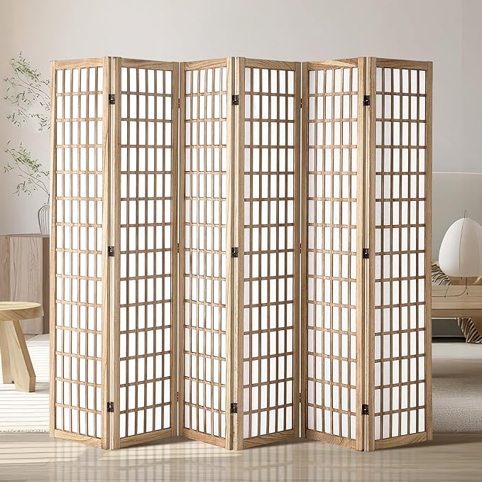 VEVOR Room Divider, 6 Panel Japanese Room Divider, Wood Folding Privacy Screen Indoor, Partition Dividers Portable Decoration Screens, for Room Separation Home Office Restaurant & Bedroom(Natural)