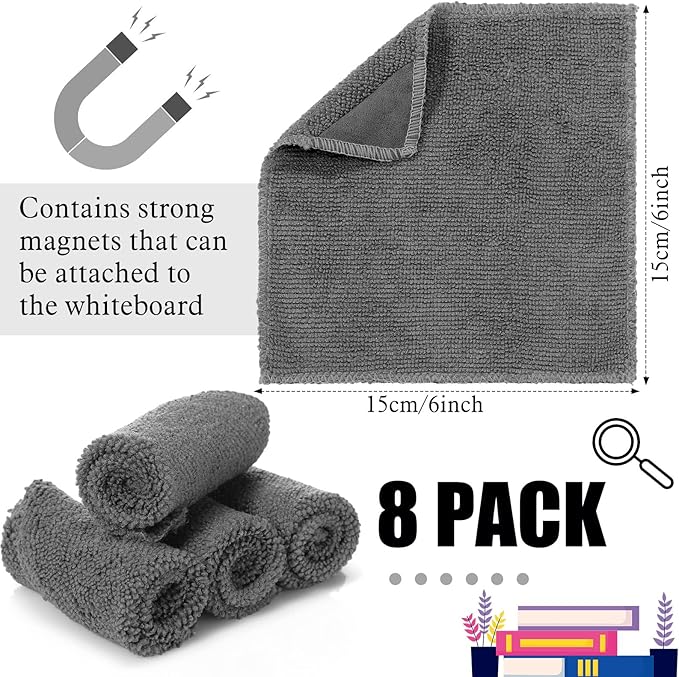 Fanfanwin 8 Pcs Magnetic Microfiber Cleaning Cloth Dry Erasers for White Boards Extra Magnetism Whiteboard Eraser for White Boards Blackboards Classroom Home Reusable Washable(6 x 6 Inch)