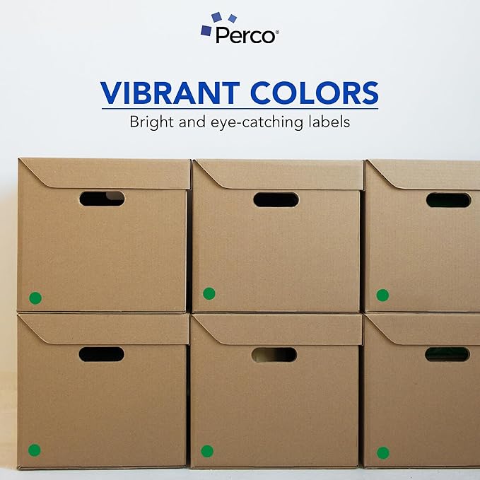 Perco Green 1-Inch Round Circle Dot Sticker Labels - Multi-Roll Pack (3 Rolls, 1,000 Labels Each) - Permanent Adhesive, Vibrant Colors, Strong Hold - Perforated for Easy Use - Made in USA