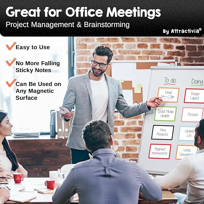 Attractivia Dry Erase Magnetic Labels 5.6 x 3.7 in, Color Borders, Large Dry Erase Magnets, 36-Pack, Erasable Write-On All-Purpose Labels, for Office, Kanban Boards, Education, Home, Whiteboard