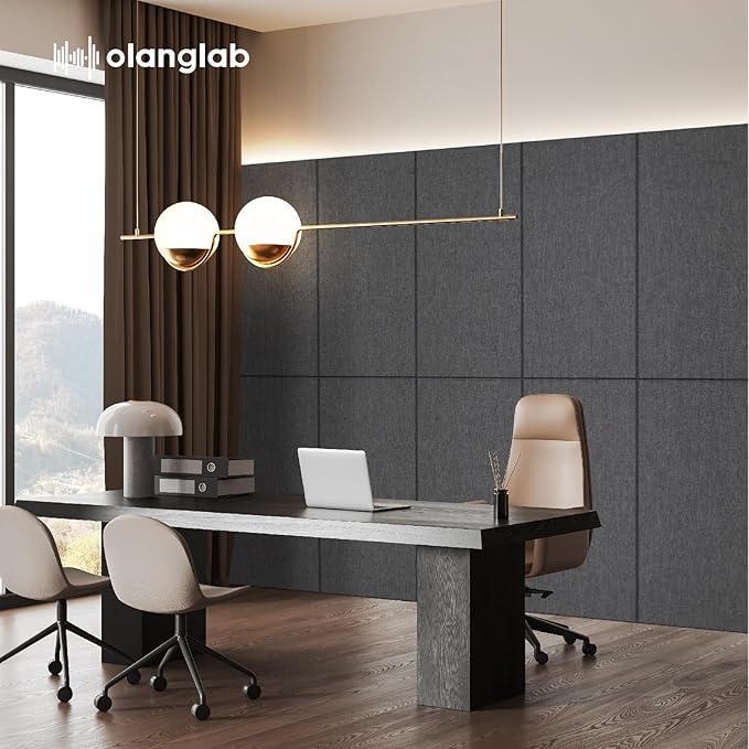 Olanglab Sound Absorbing Acoustic Wall Panels 2 Pack, 2'' 24''x48'' Fiberglass Sound Dampening Panels, Large Fabric Wrapped Sound Proof Panels for Walls (Dark Grey)