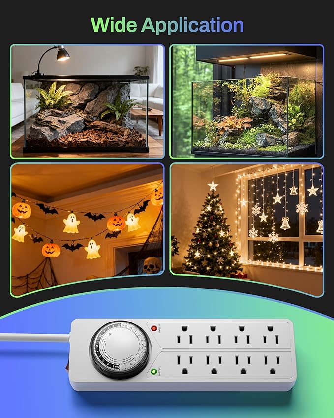 BN-LINK 8 Outlet Surge Protector with Mechanical Timer (4 Outlets Timed, 4 Outlets Always On) - White