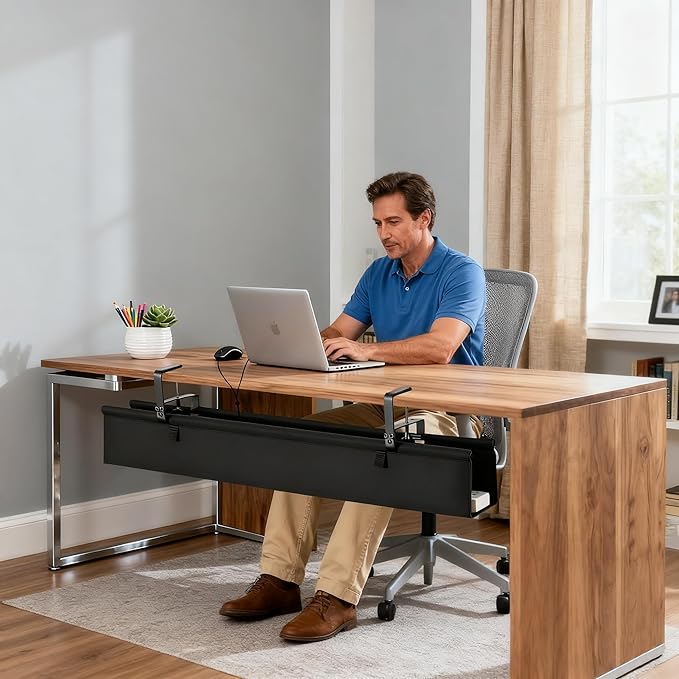 Oxford Cloth Under Desk Cable Management Tray,No-Drill 48" Desk Cable Management Organizer with Clip/Screw Installation,Holds Up to 70 lbs,Fabric Cable Management for Home,Office & Gaming Computer