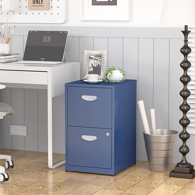 SteeLoong 2 Drawer File Cabinet with Lock,Blue Metal Office Drawers Filing Cabinets for Home Office, Two Drawer Under Desk File Cabinet for Hanging Letter,Easy Assemble