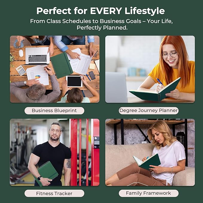 IN-LUXPRO Planner 2026 Daily Weekly and Monthly,8.5"x6.5",12 Months Spiral Bound Calendar Agenda with Self-adhesive Pen Holder,2026 Appointment Book with Vegan Leather Soft Cover,Green