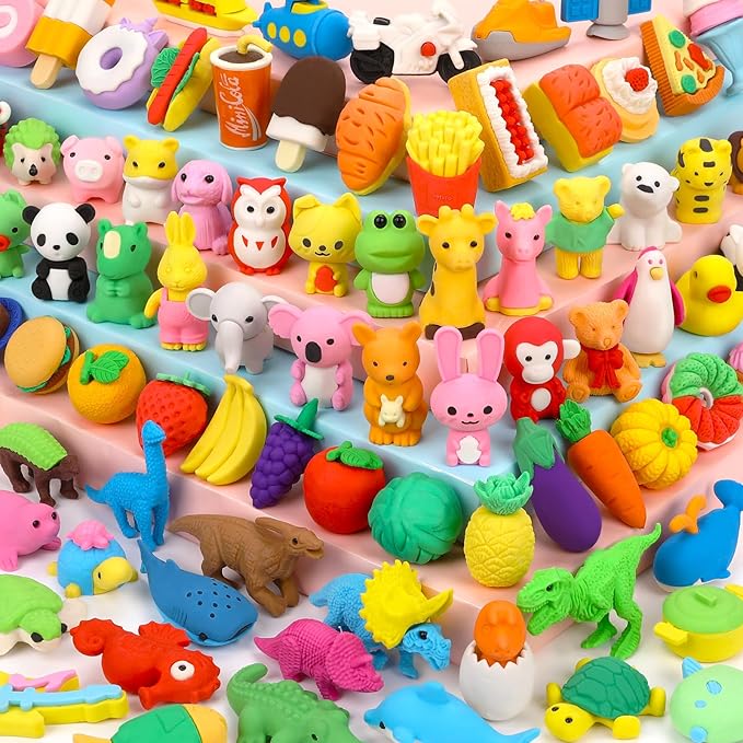 Moosia 90 Pack Animal Pencil Erasers for Kids, 3D Mini Puzzle Take Apart Erasers, Desk Pets & Treasure Box Toys, Bulk Party Favors, Classroom Prizes, School Supplies, Gift for Boys & Girls