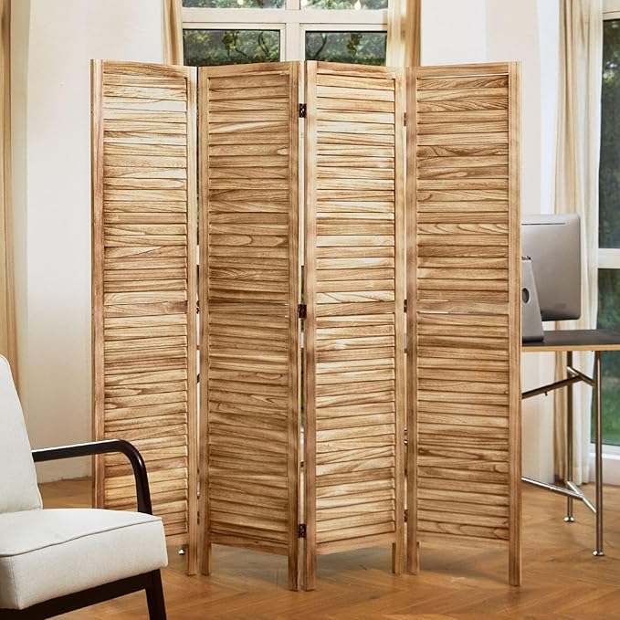 Room Dividers and Folding Privacy Screens, Wood Louvered Separators Divider Wall for Home Office Bedroom - 4 Panels, 67 * 60inch (Wood)