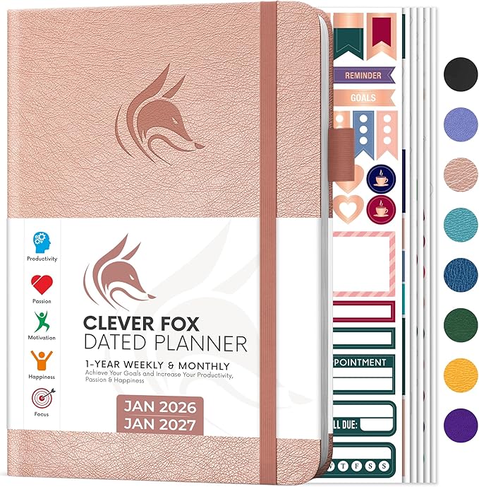 Clever Fox Dated Planner 2026-2027 – Weekly Life Planner Notebook for Time Management – Planner with Habits Tracker & To-Do List (Rose Gold)