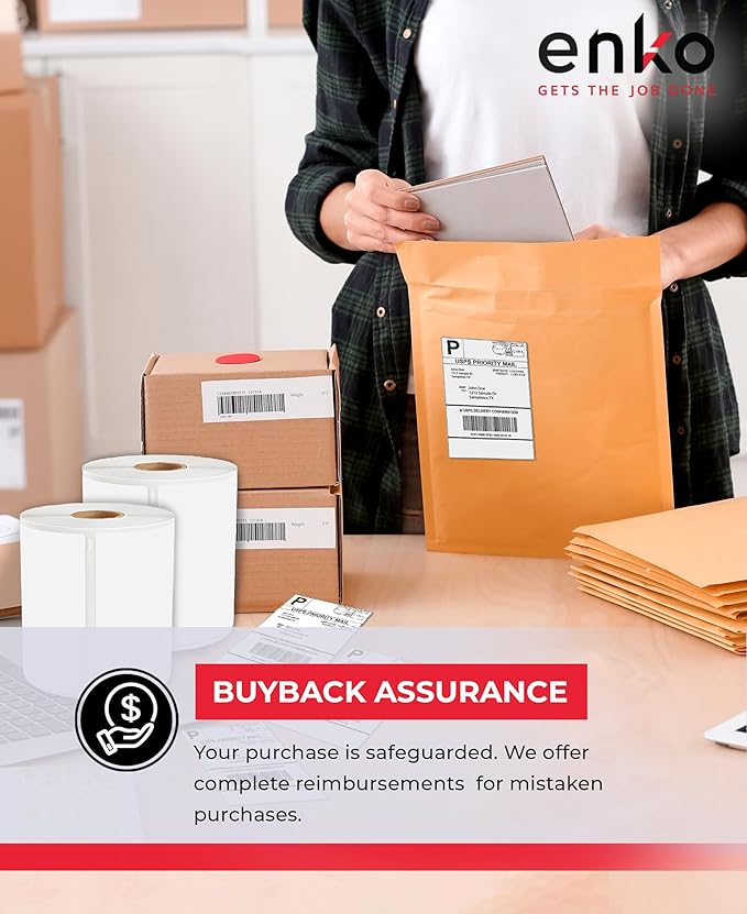 enKo Compatible Zebra 4x6 Label and Dymo Labels 1744907 - (4" x 6") Address and Shipping Labels for Dymo Labelwriter 4XL Shipping, Zebra and Desktop Direct Thermal Printers (60 Rolls | 13,200 Labels)