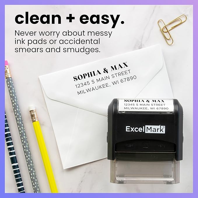 ExcelMark Personalized Return Address Stamp – Custom Self Inking Rubber Stamp (Medium, The Statement)