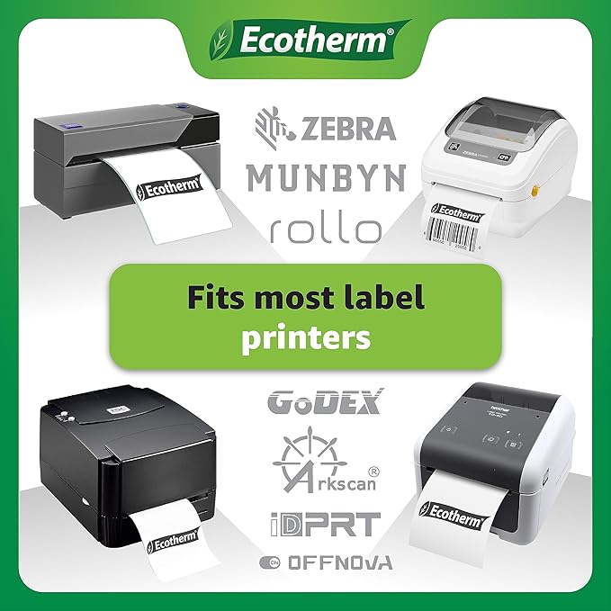2.25" x 2" Thermal Labels | 6 Rolls | 8220 Labels | fits Zebra, Munbyn, Rollo, Godex, Arkscan, iDPRT, Offnova Thermal Label Printers and More | Blank White Adhesive Stickers by Ecotherm