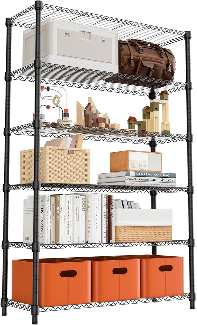 M MZG 6 Tiers Shelf 2100 lbs Steel Storage Shelving Utility Shelving Unit Steel Organizer Wire Rack for Home,Kitchen,Office,Garage Black 17.7" D x 47.2" W x 82.4" H
