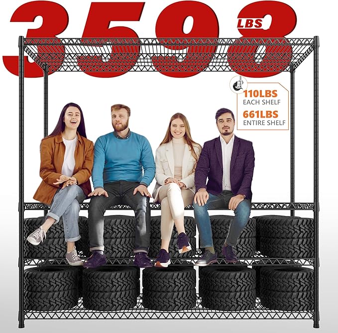 REIBII 82.6" H*60''W*17.7" D Steel Heavy Duty Wire Shelving with Wheels, 6-Tier Adjustable Storage Shelves 3598LBS Commercial Metal Shelves for Pantry, Garage, College Dorm School Industrial Shelving