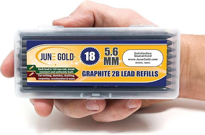 June Gold 18 Pieces, 5.6 mm 2B Lead Refills, 120 mm Length, Extreme Bold Thickness, Break Resistant Lead/Graphite