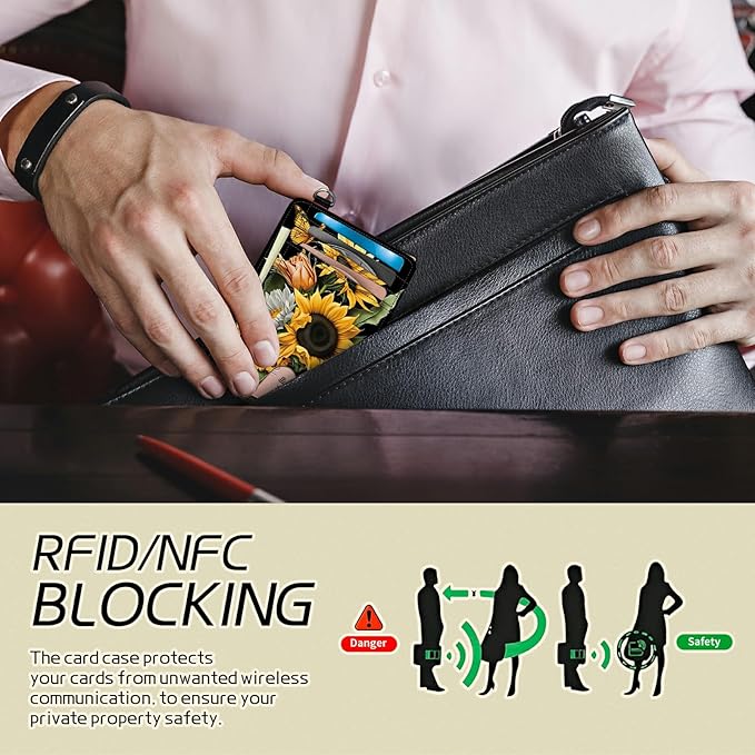 BWEGRHE Small Travel Wallets, Sunflowers Butterfly Slim Minimalist Front Pocket Wallet with Wristlet, RFID Blocking PU Leather Credit Card Holder with ID Window Change Purse for Men Women