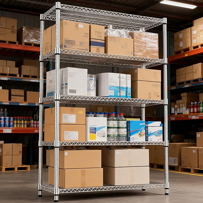 M MZG 5 Tiers Shelf Metal Storage Shelves 3300 lbs Steel Storage Shelving Utility Shelving Unit Steel Organizer Wire Rack for Home,Kitchen,Office,Garage Chrome 17.7" D x 47.2" W x 70.3" H