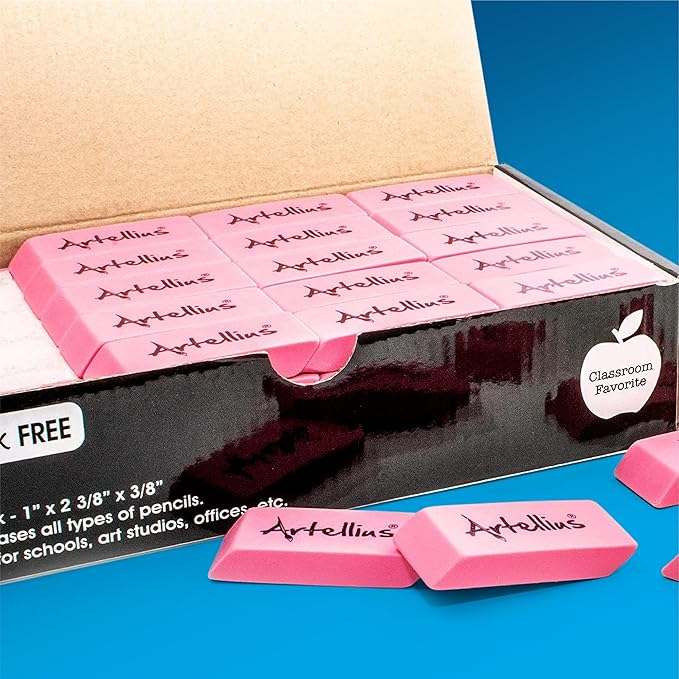 Artellius Teacher Supplies Erasers - Pink, Large 150-Count - Pencil Erasers for Kids & Classroom Use