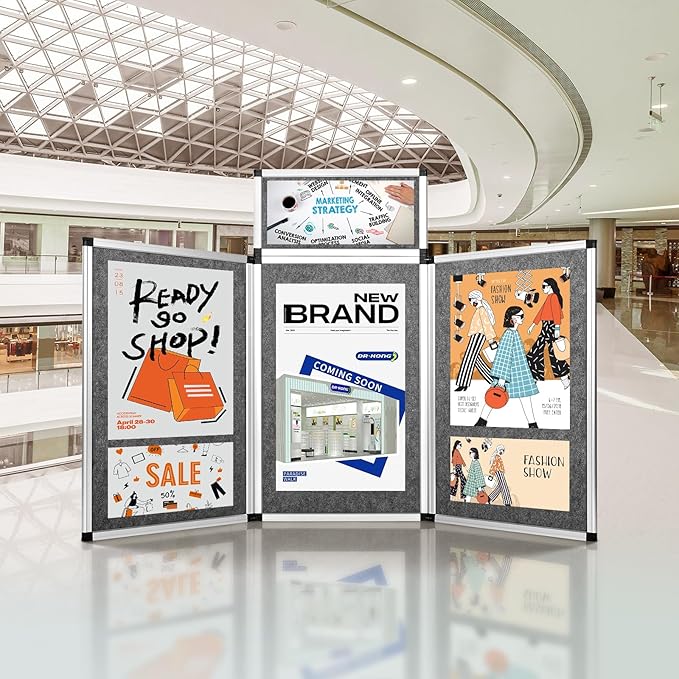 Nisorpa 3+1 Panel Trade Show Presentation Board 70.8 x 35.4 in Desktop Tri Fold Display Board Gray Single Sided Tabletop Display 4 Folding Panels with Moving Bag