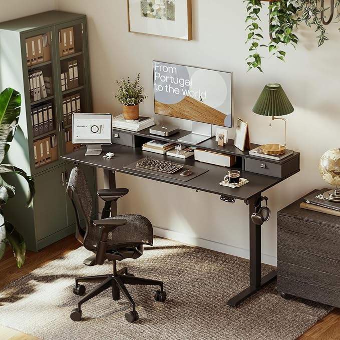 Agilestic 48 x 24 Inches Electric Standing Desk with 2 Storage Drawers, Adjustable Height Sit and Stand Computer Table with Splice Board, Black