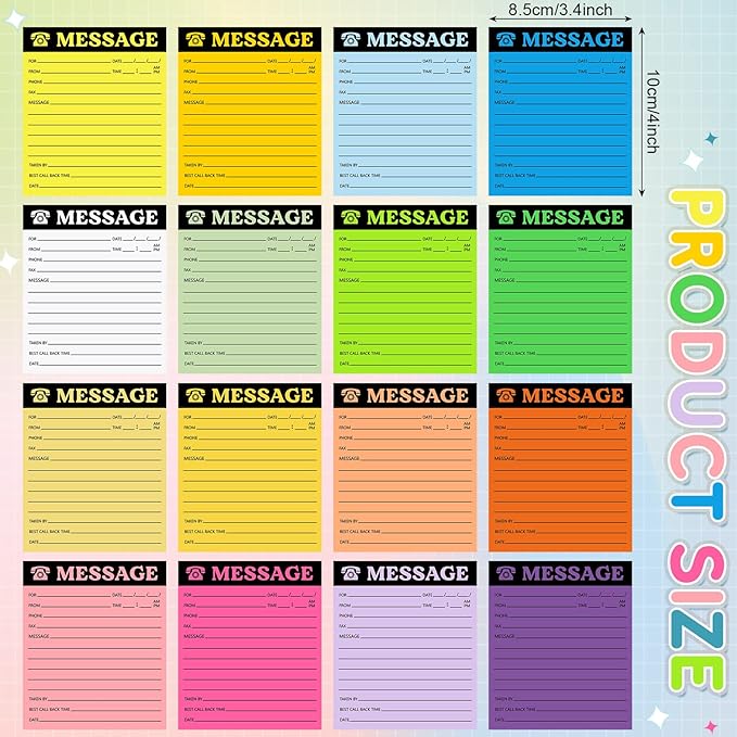 Eaasty Phone Message Pad Phone Message Sticky Notes 4 x 3. 4 Inch Bright Color Self Adhesive Book Call Back Notepad for Home Office Supplies, Assorted Neon Colors(Light Colors,16 Pieces)
