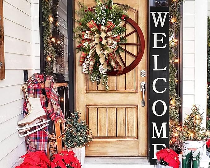 Tall Outdoor Welcome Sign for Front Door, 6ft Black ,Rustic Tall Welcome Sign for Front porch decor, Farmhouse Welcome Porch Sign Wood Vertical Decor, Fall porch decor for The Home